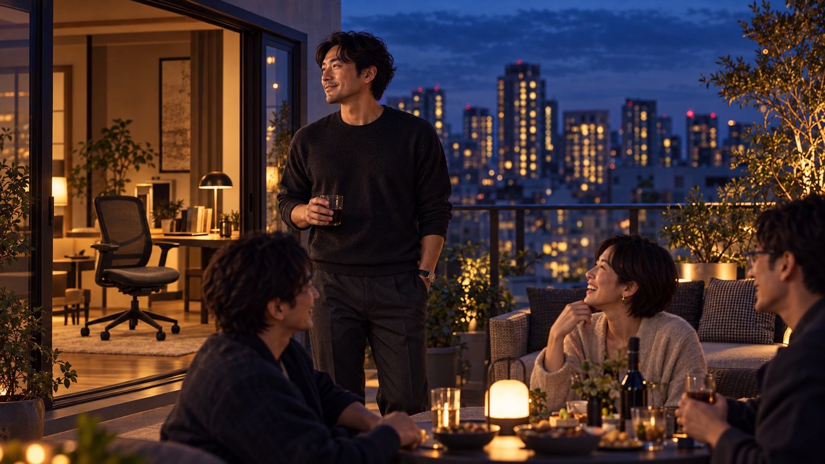 仕事を終え、友人と過ごす夜